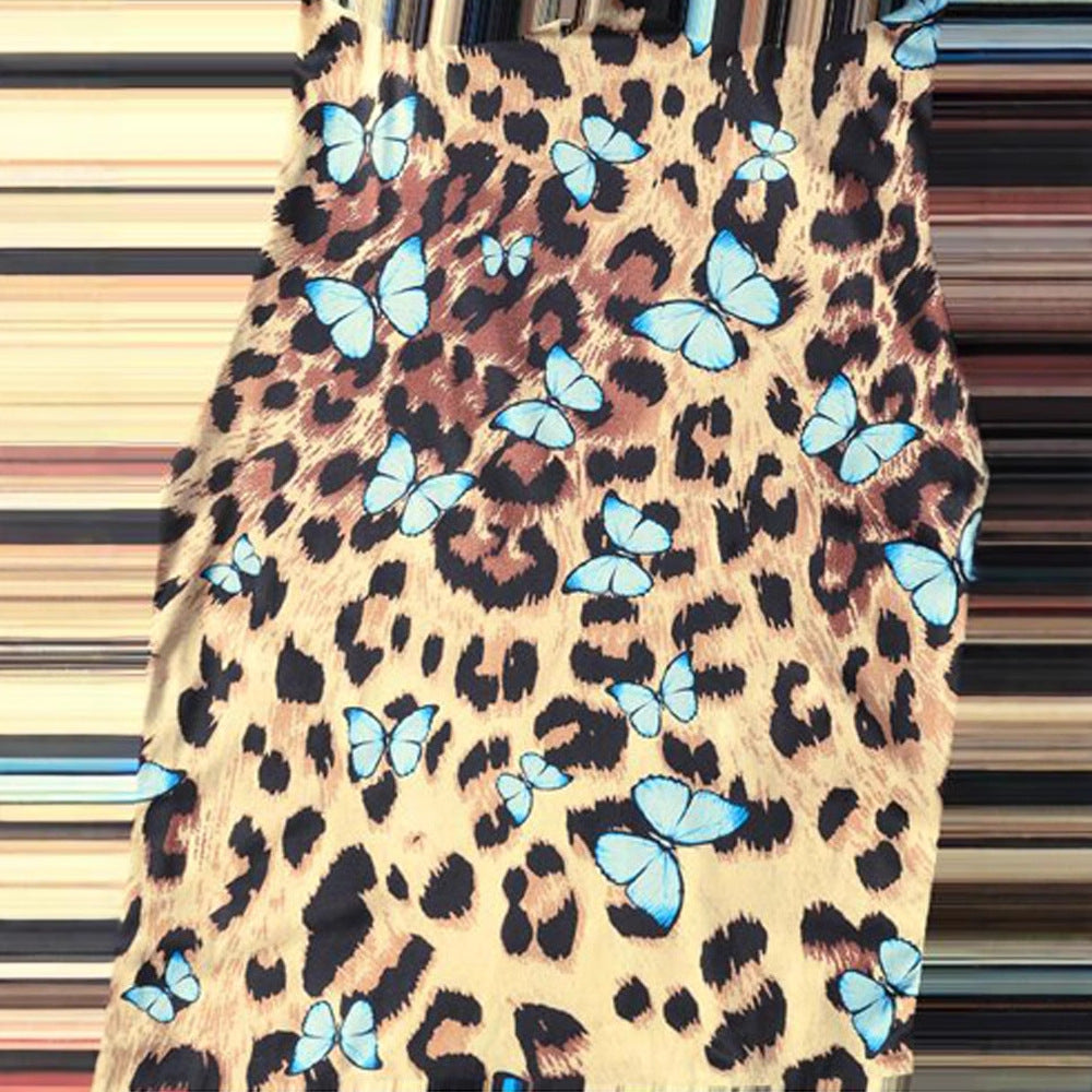 Fashionable Women's Leopard Butterfly Print Waist Functional Tennis Skirt Culottes